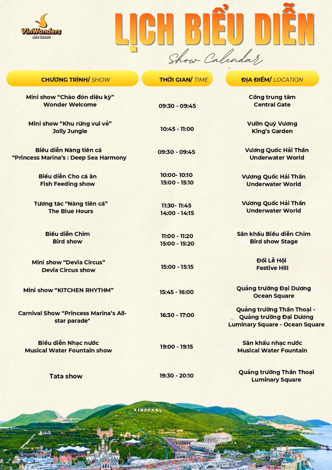 Vinpearl Nha Trang show schedule